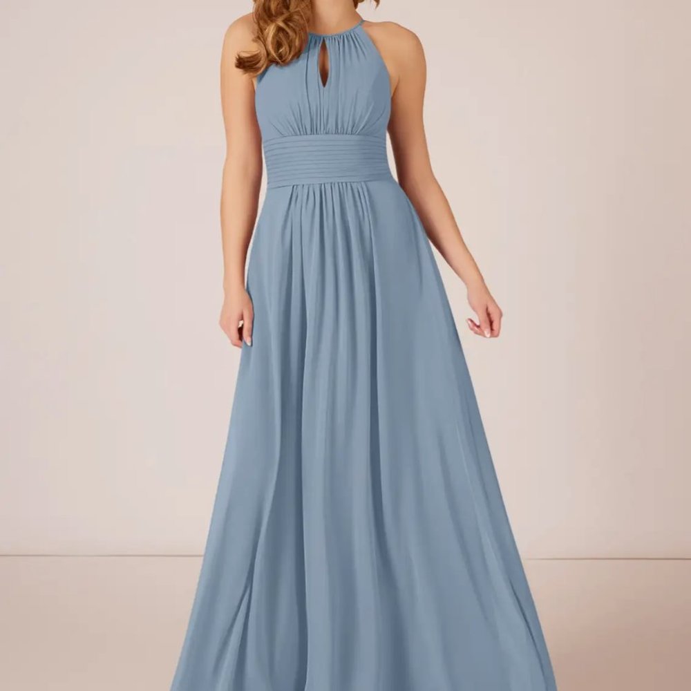 Dusty Blue Azazie Bonnie Bridesmaid Dress